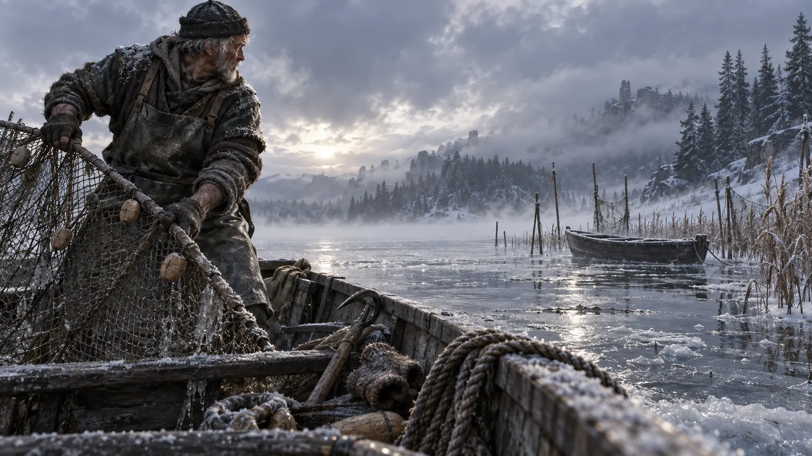Mosko Xandrel, pêcheur de lac humain, en activité dans son environnement.