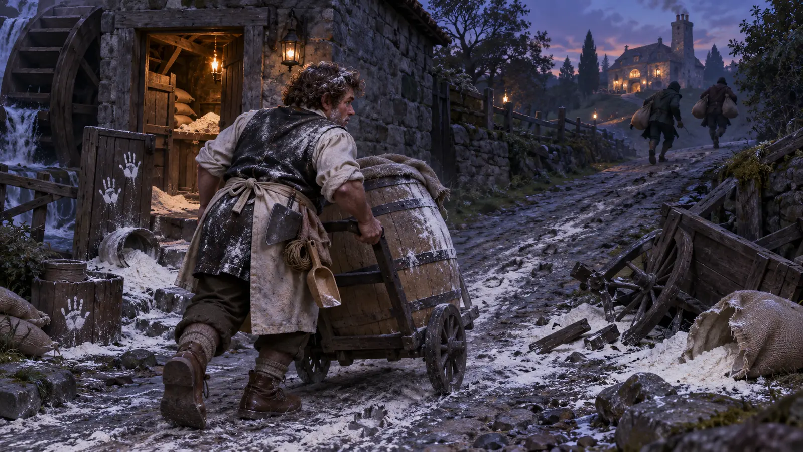 Perrin Cressa, boulanger halfelin, en activité dans son environnement.