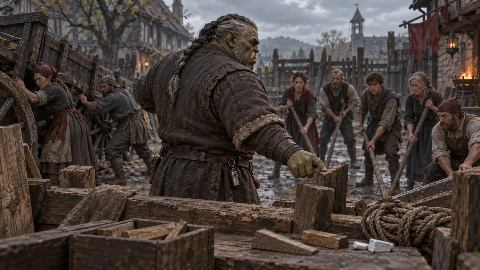 Toman Durog, vétéran instructeur orc, en activité dans son environnement.