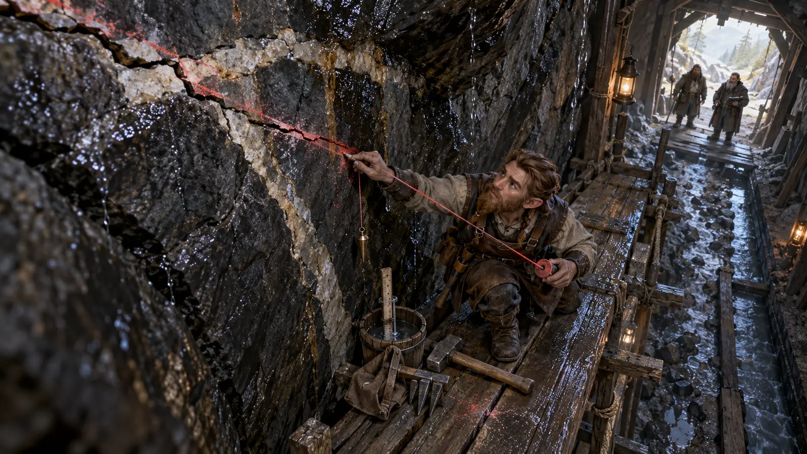 Varko Verac, tailleur de pierre nain, en activité dans son environnement.